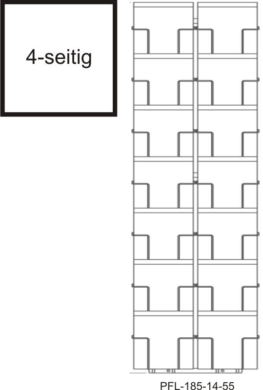 Bodenständer 185 mm, T55mm, 56 Fächer, 2-reihig, 4-seitig, silber